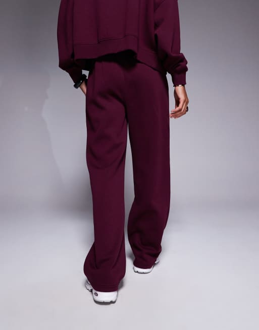 Kaiia cotton rich embroidered logo wide leg sweatpants in dark cherry - part of a set  , 3 of 5