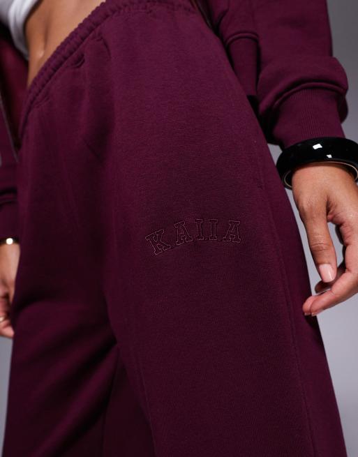 Kaiia cotton rich embroidered logo wide leg sweatpants in dark cherry - part of a set  , 5 of 5