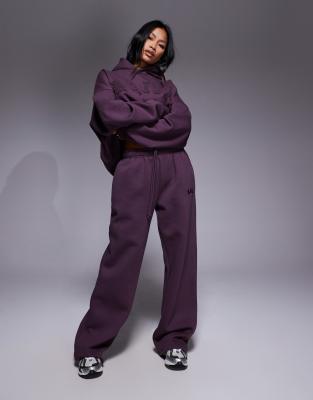 Kaiia Cotton Rich Embroidered Logo Wide Leg Sweatpants In Red