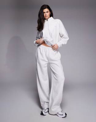 Kaiia Cotton Rich Embroidered Logo Wide Leg Sweatpants In Gray