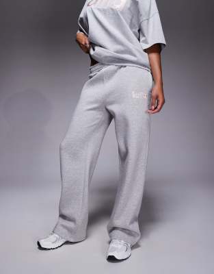 Kaiia Cotton Rich Embroidered Logo Wide Leg Sweatpants In Gray