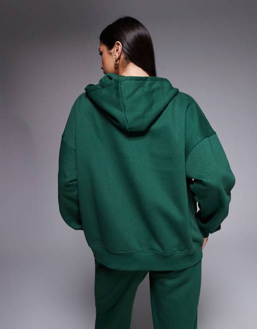 Kaiia cotton rich embroidered logo zip through hoodie co-ord in forest green, 4 of 4