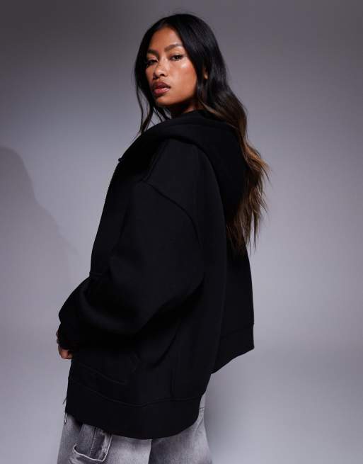 Kaiia cotton rich embroidered logo zip through hoodie in black | ASOS