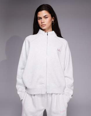 Kaiia Cotton Rich Embroidered Logo Zip Up Sweatshirt Jacket In White