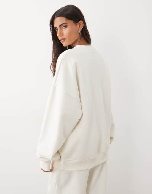 Kaiia cotton rich embroidered New York script logo oversized hoodie in cream and red (part of a set), 3 of 4