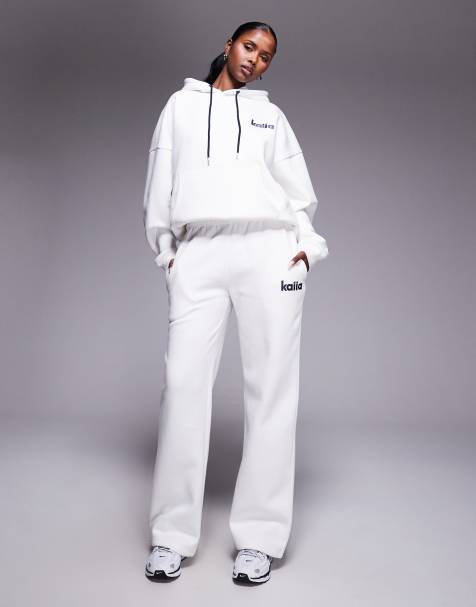 Kaiia cotton rich embroidered pocket detail tennis club logo trackies in white and navy (part of a set) - view 1