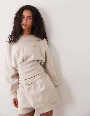 Kaiia Cotton Rich Extreme Oversized Sleeve Cinched Waist Sweatshirt Co-ord In Neutral