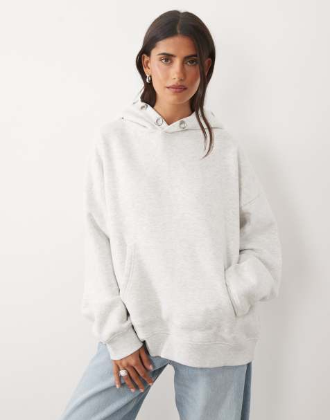 Kaiia cotton rich eyelet detail oversized logo hoodie in grey marl - view 1