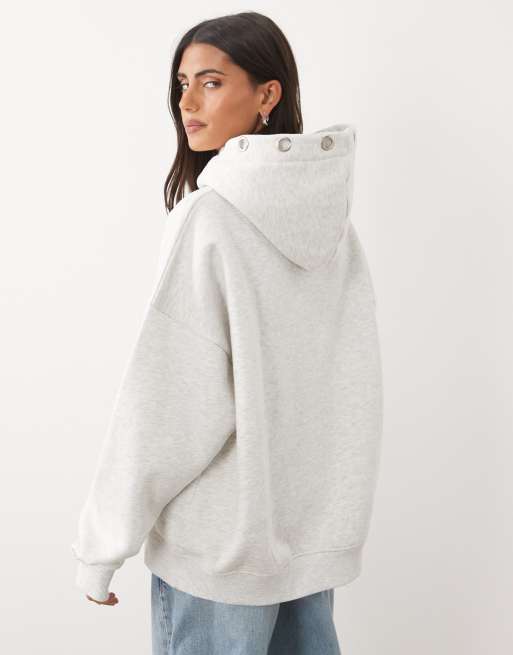 Kaiia cotton rich eyelet detail oversized logo hoodie in grey marl, 2 of 4