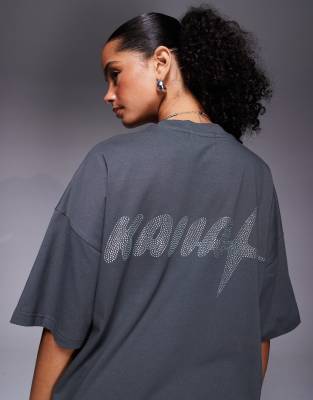 Kaiia Hotfix Logo Oversized T-shirt In Gray