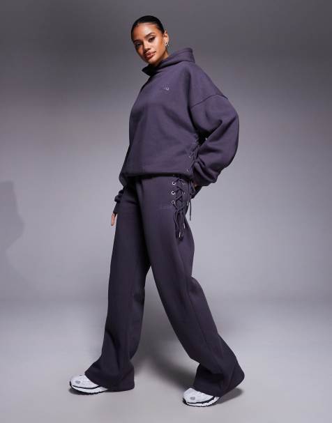 Kaiia cotton rich lace up detail wide leg joggers co-ord in charcoal - view 1