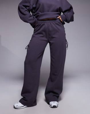 Kaiia Cotton Rich Lace Up Detail Wide Leg Joggers Co-ord In Blue