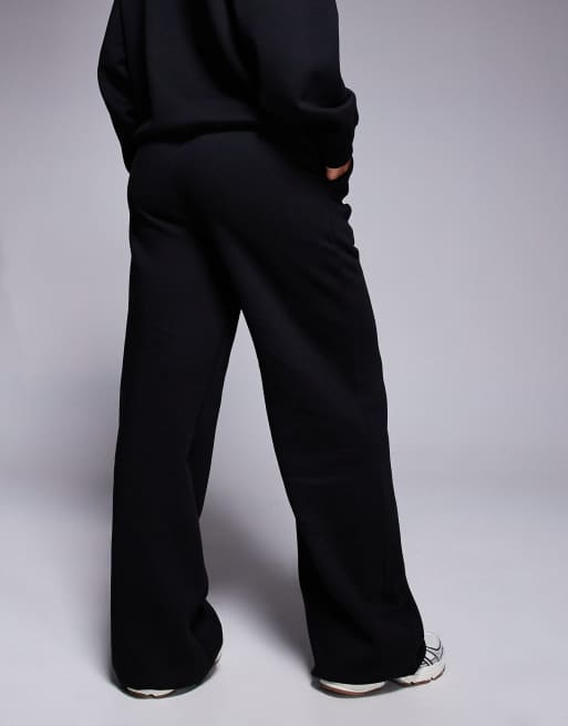 Kaiia cotton rich logo detail button wide leg joggers co-ord in black  , 4 of 5