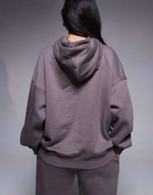 Kaiia cotton rich logo oversized hoodie co-ord in taupe  , 3 of 4