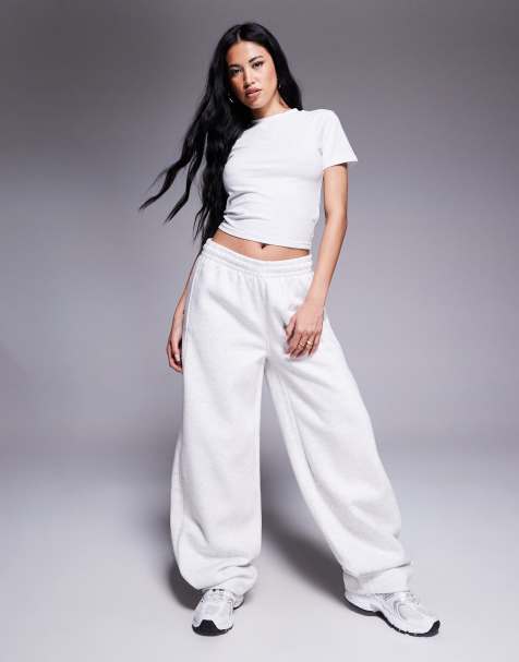 Kaiia cotton rich logo pocket detail barrel leg trackies in light grey marl (part of a set) - view 1