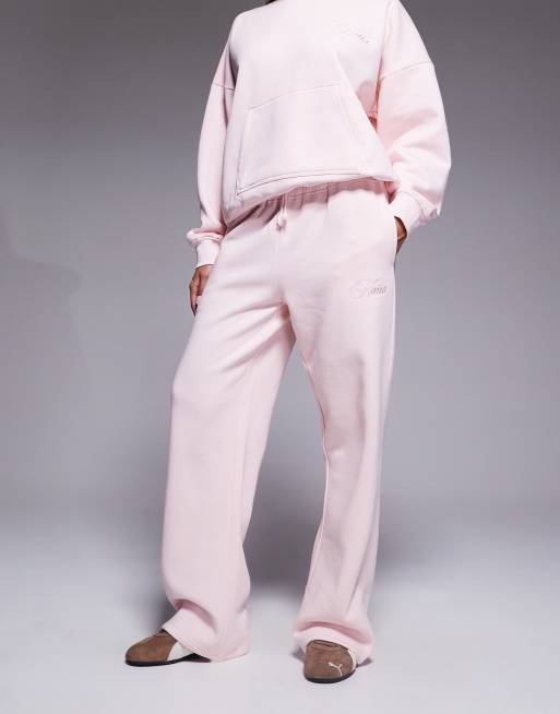 Kaiia cotton rich logo wide leg joggers co-ord in strawberry pink  , 4 of 5
