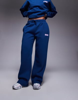 Kaiia Cotton Rich Logo Wide Leg Sweatpants In Blue