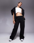 [Kaiia] Kaiia cotton rich logo wide leg trackies in black and pink (part of a set) 18 Black And Pink