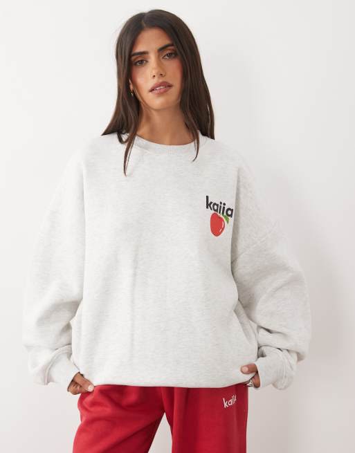 Kaiia cotton rich New York graphic sweatshirt in grey marl, 2 of 4