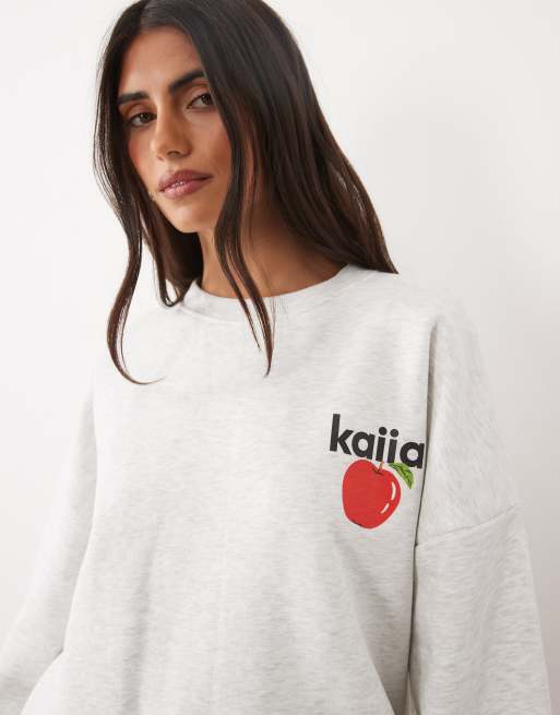 Kaiia cotton rich New York graphic sweatshirt in grey marl, 3 of 4