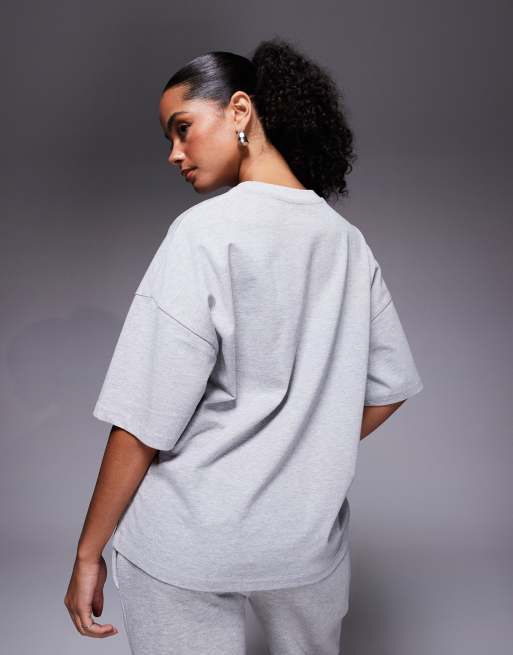 Kaiia cotton rich oversized embroidered logo t-shirt co-ord in light grey and pink    , 4 of 4