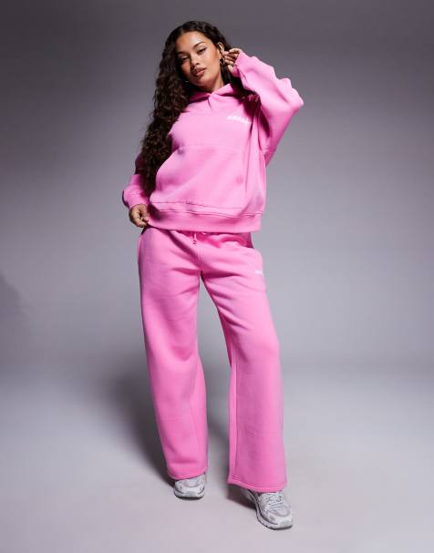 Kaiia cotton rich Petite logo wide leg sweatpants in pink - part of a set - view 1