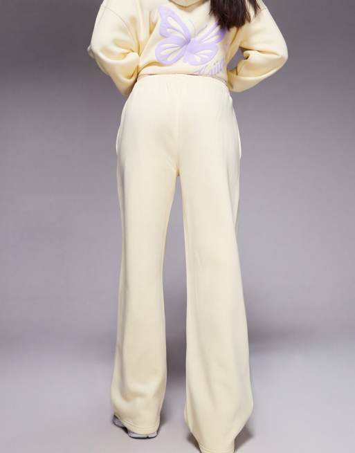 Kaiia cotton rich puff print logo wide leg joggers co-ord in lemon and lilac, 3 of 5