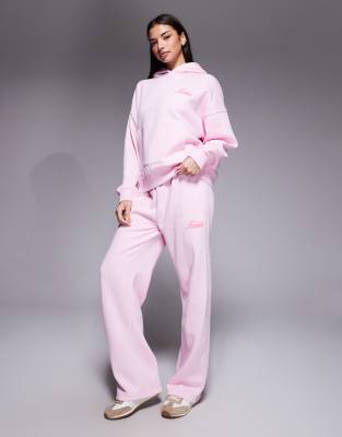 Kaiia Cotton Rich Puff Print Logo Wide Leg Sweatpants In Pink