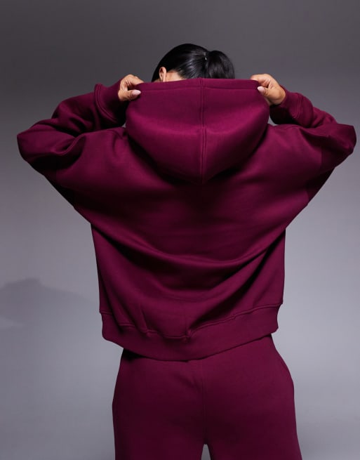 Kaiia cotton rich puff script logo oversized hoodie in burgundy and cream - part of a set  , 2 of 4