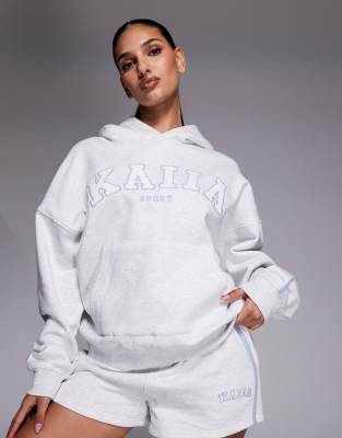 Kaiia Cotton Rich Side Stripe Embroidered Logo Oversized Hoodie In Gray