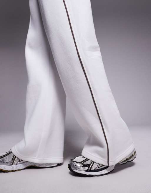 Kaiia cotton rich side stripe embroidered logo wide leg sweatpants in white - part of a set  , 3 of 5