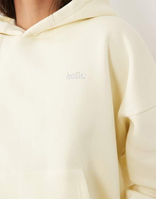 Kaiia cotton rich silver hardware logo oversized hoodie in lemon - part of a set, 3 of 4