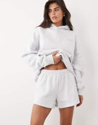 Kaiia cotton rich silver hardware logo sweat shorts co-ord in grey melange