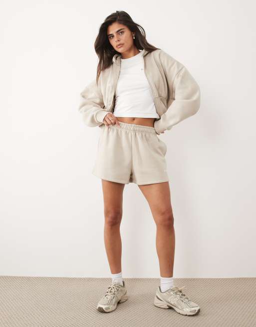 Kaiia cotton rich silver hardware logo sweat shorts in ash taupe - part of a set, 3 of 5