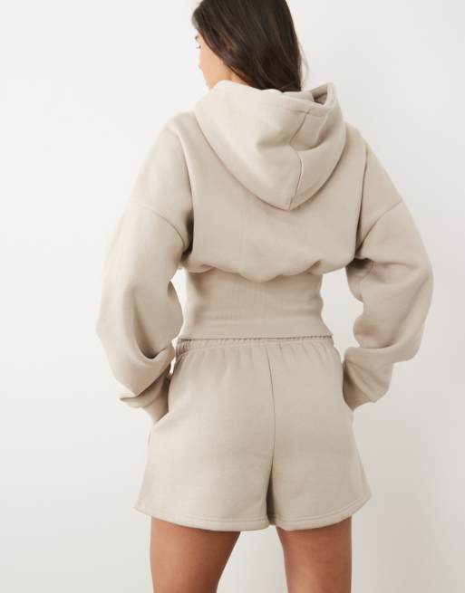 Kaiia cotton rich silver hardware logo sweat shorts in ash taupe - part of a set, 4 of 5
