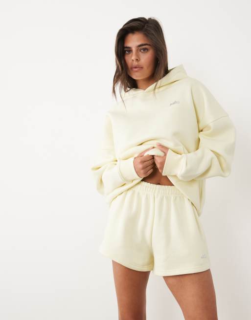 Kaiia cotton rich silver hardware logo sweat shorts in lemon - part of a set, 2 of 5