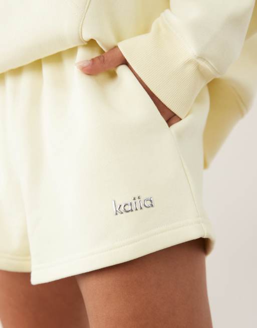 Kaiia cotton rich silver hardware logo sweat shorts in lemon - part of a set, 3 of 5