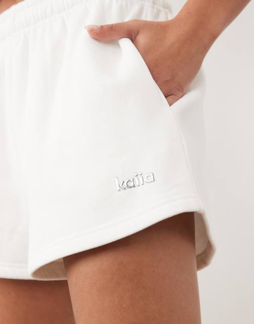 Kaiia cotton rich silver hardware logo sweat shorts in white - part of a set, 4 of 5