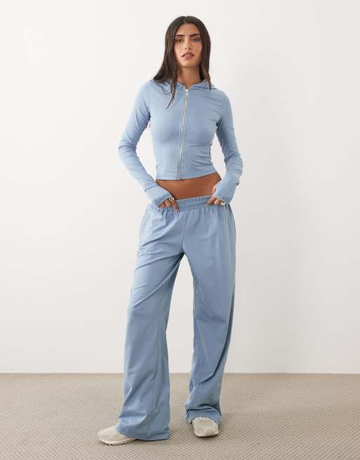 Kaiia cotton rich soft touch zip through hoodie and joggers in blue, 3 of 3
