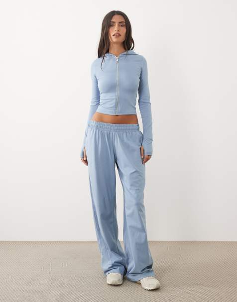Kaiia cotton rich soft touch zip through hoodie and joggers in blue - view 1