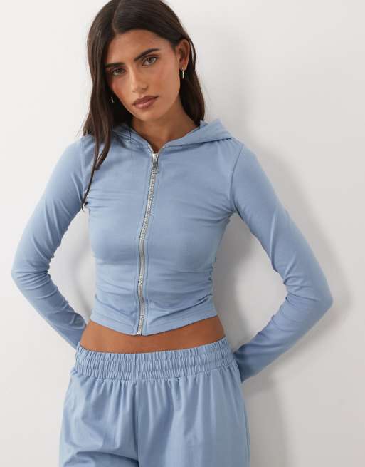 Kaiia cotton rich soft touch zip through hoodie and trackies in blue, 2 of 3
