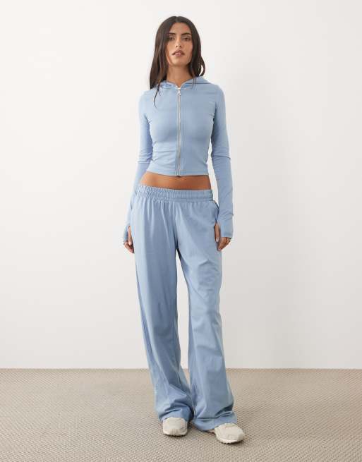 Kaiia cotton rich soft touch zip through hoodie in blue (part of a set), 3 of 4