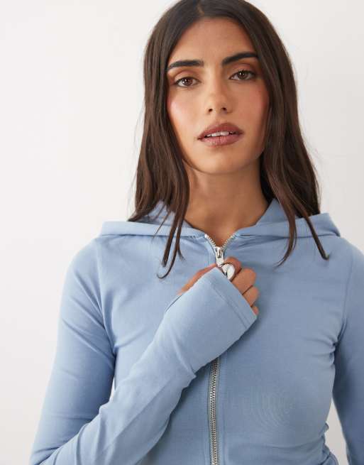Kaiia cotton rich soft touch zip through hoodie in blue (part of a set), 4 of 4