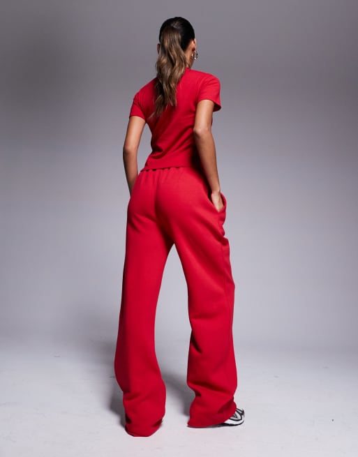 Kaiia cotton rich sport embroidered logo wide leg jogger co-ord in red  , 2 of 5