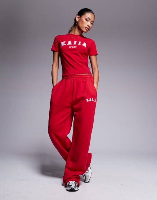 Kaiia cotton rich sport longline baby tee co-ord in red  , 3 of 4