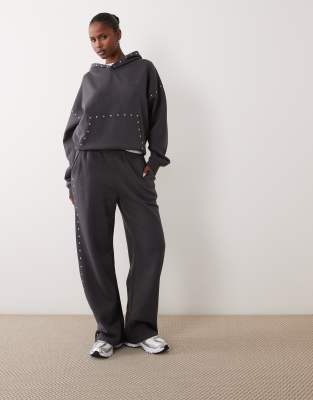 Kaiia Cotton Rich Studded Wide Leg Joggers Co-ord In Grey