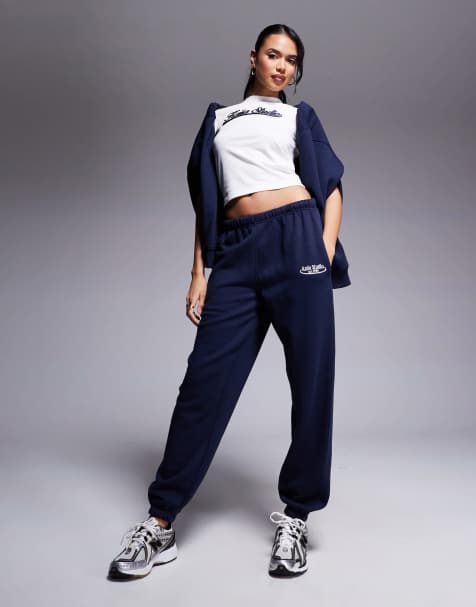 Kaiia cotton rich Studio embroidered logo cuffed jogger co-ord in navy - view 1