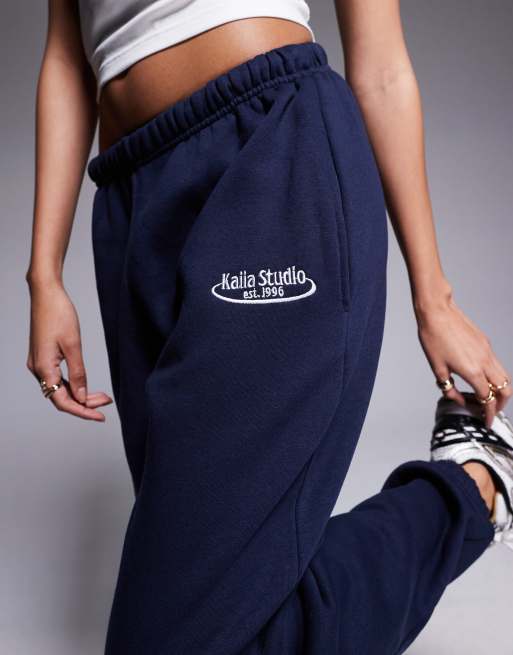 Kaiia cotton rich Studio embroidered logo cuffed trackies in navy (part of a set)  , 2 of 5