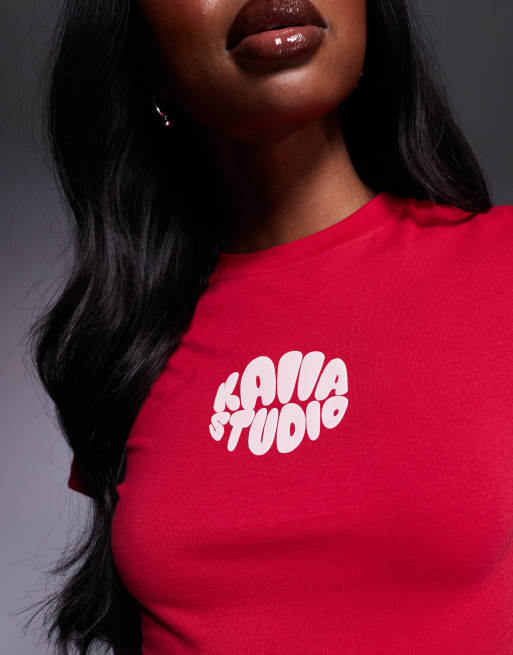 Kaiia cotton rich Studio high neck baby tee in red (part of a set)  , 3 of 4