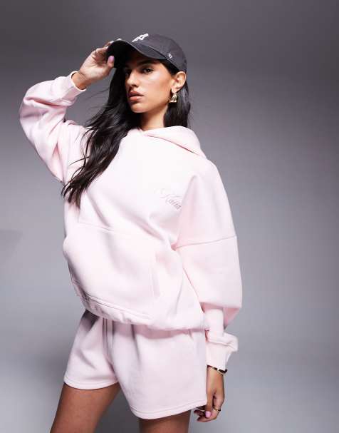 Kaiia cotton rich Studio sweat shorts co-ord in strawberry pink   - view 1